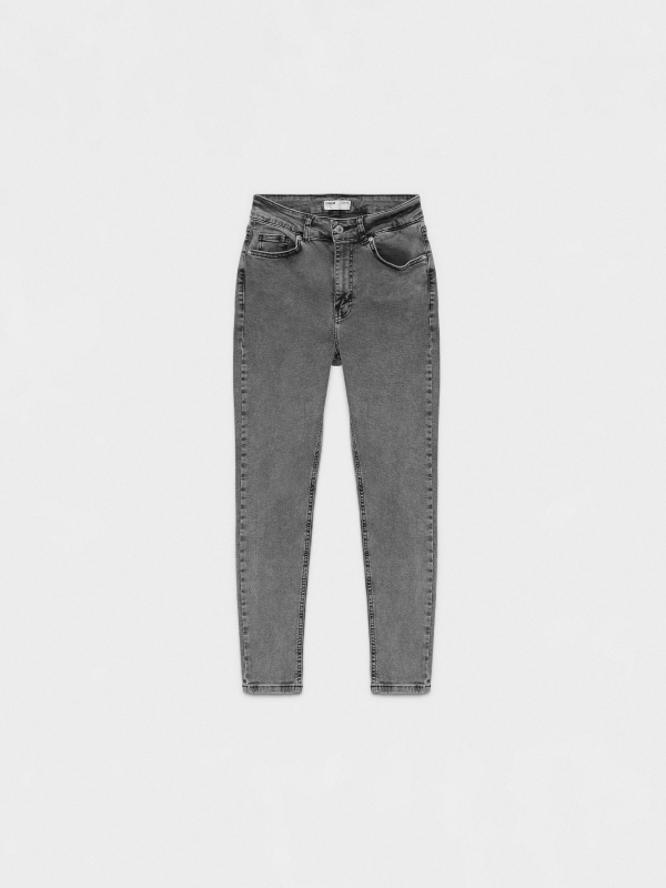  Super high waist washed black skinny jeans black front view