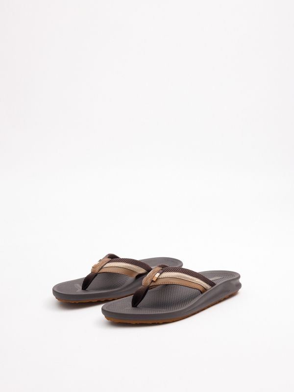 Faux leather toe sandal dark brown 45º front view
