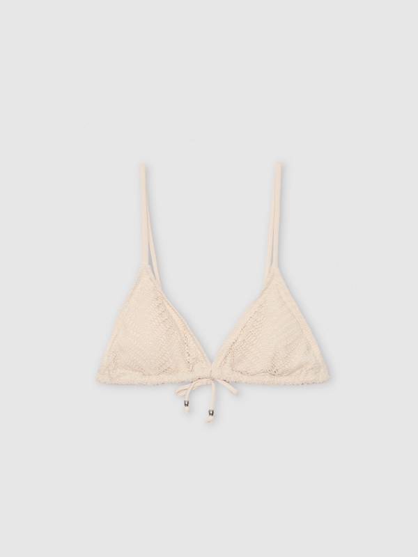  Openwork triangular bikini top sand front view