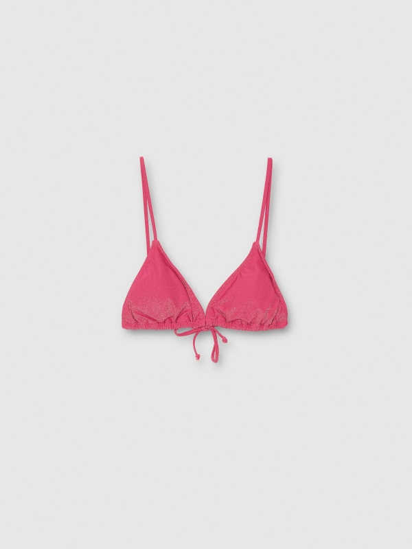  Metallic shine triangle bikini top fuchsia front view