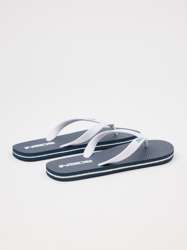 Navy blue flip-flops navy 45º back view