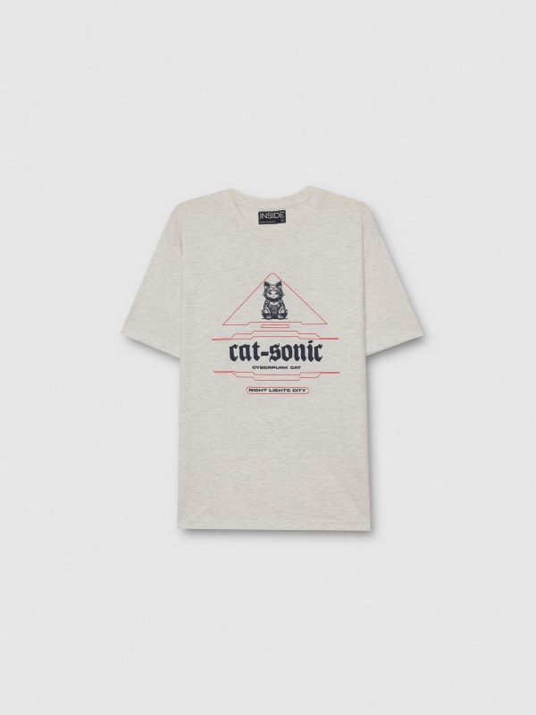  Futuristic print t-shirt light melange front view