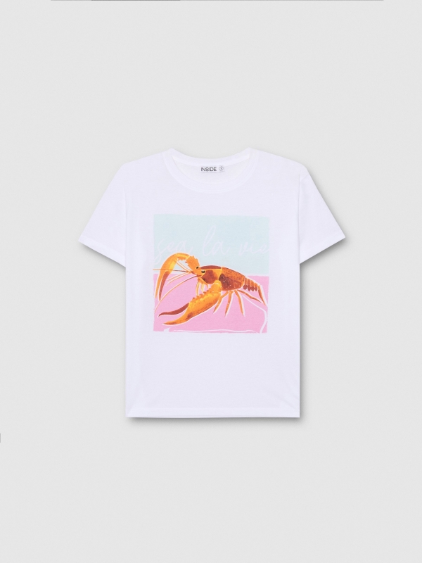  Camiseta estampado langosta blanco vista frontal