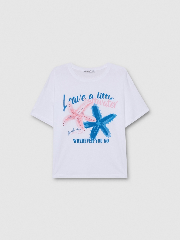 Camiseta oversized estampada combinada branco vista frontal