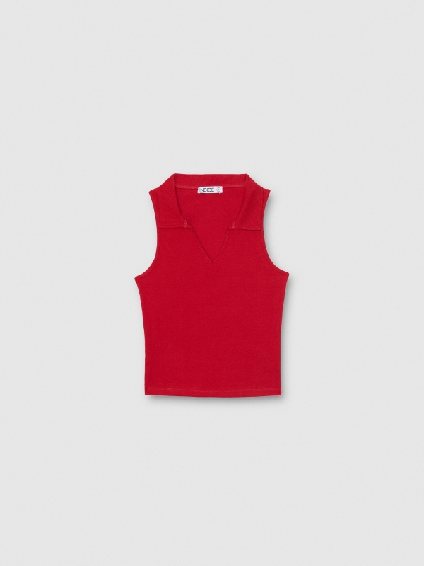  Sleeveless polo shirt carmine front view