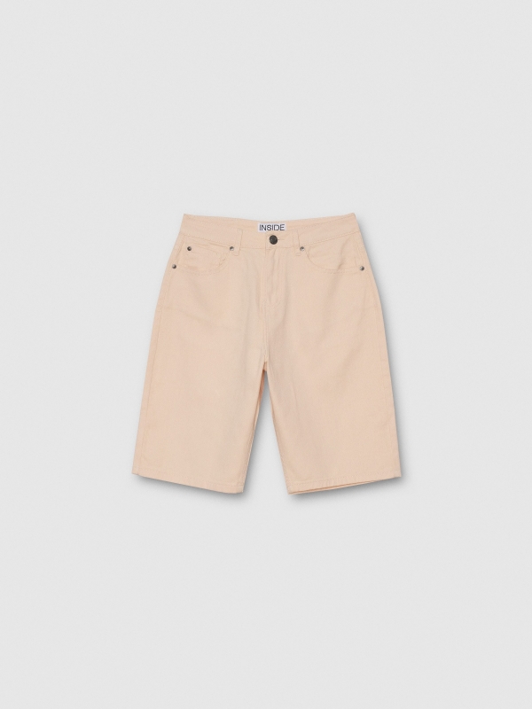  Basic beige denim bermuda beige front view