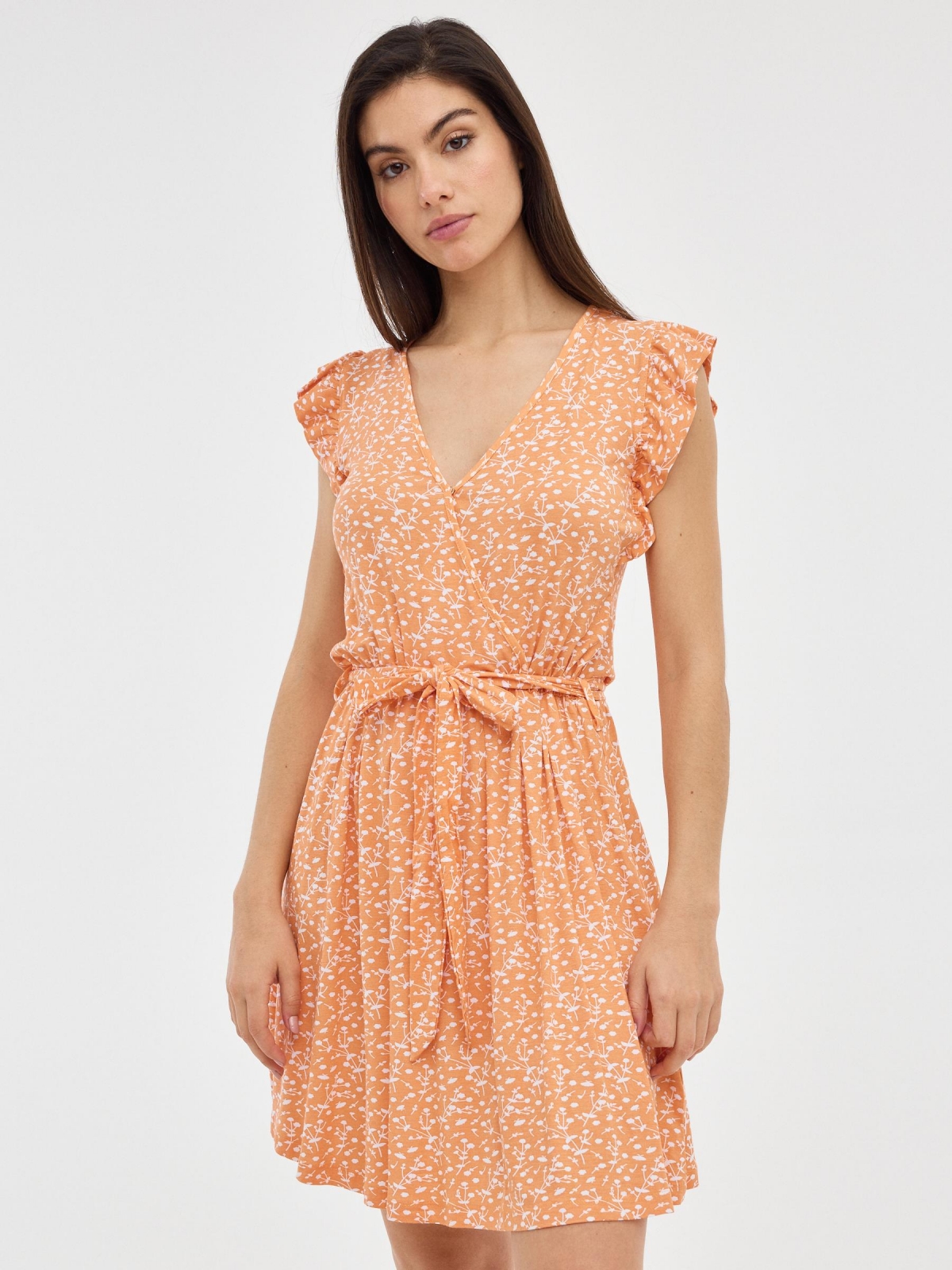 Orange floral dress orange middle front view
