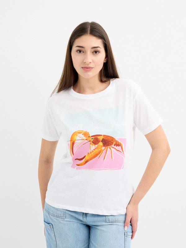 Camiseta estampado langosta blanco vista media frontal