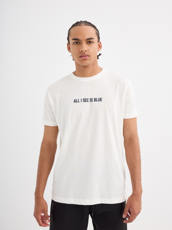 Short sleeve Blue T-shirt off white middle front view