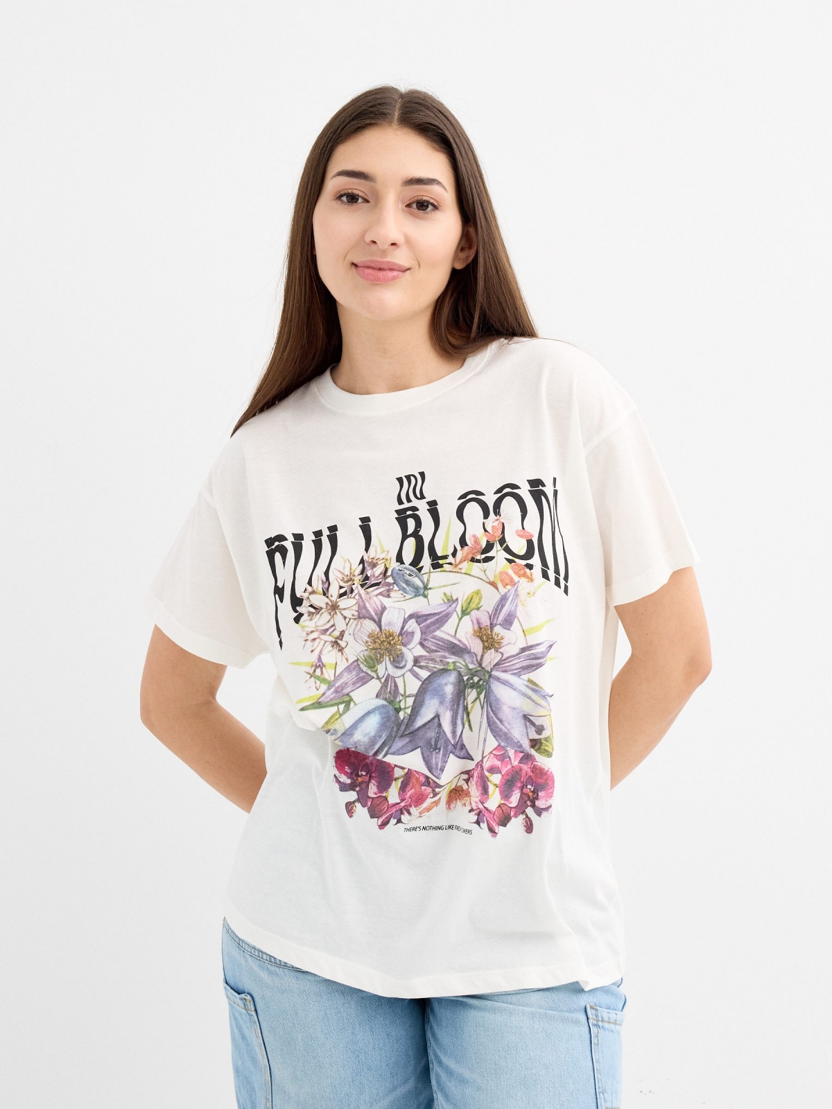Floral print t-shirt off white middle front view