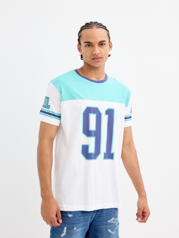 Camiseta estampado deportivo blanco vista media frontal