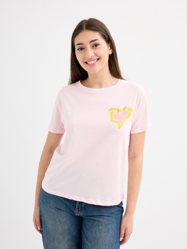 Camiseta estampado dreams rosa claro vista media frontal