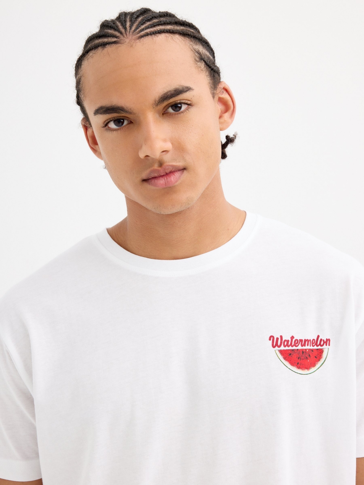 Camiseta estampado frutal blanco vista media frontal