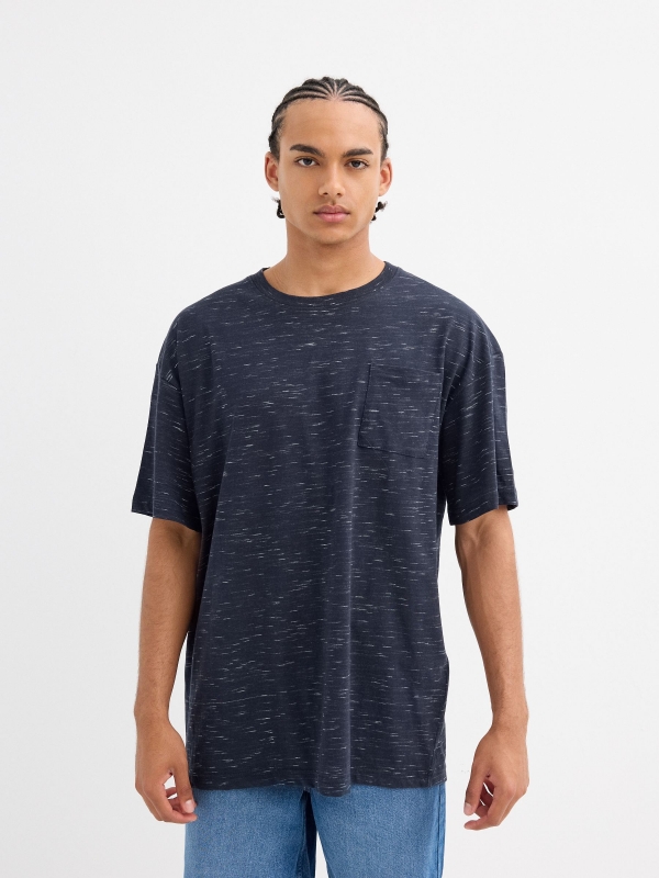 Speckled texture t-shirt navy middle front view