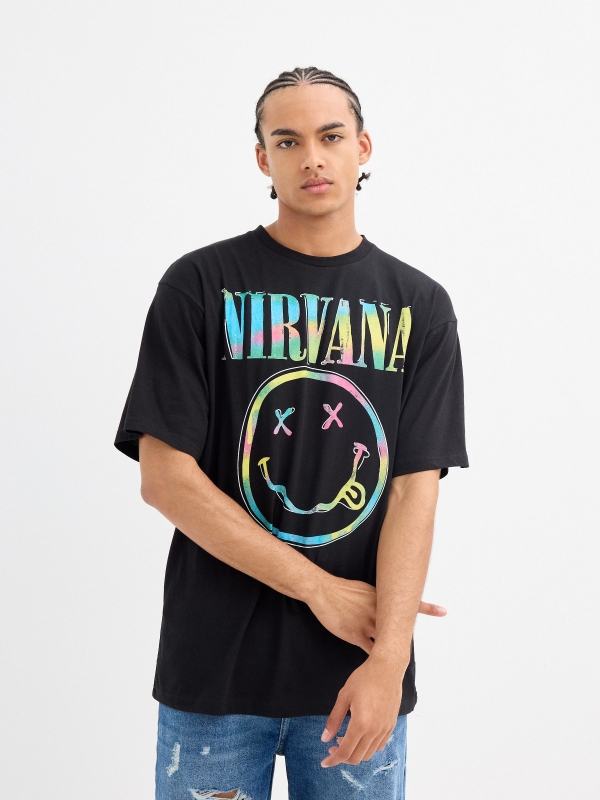 Camiseta Nirvana multicolor negro vista media frontal