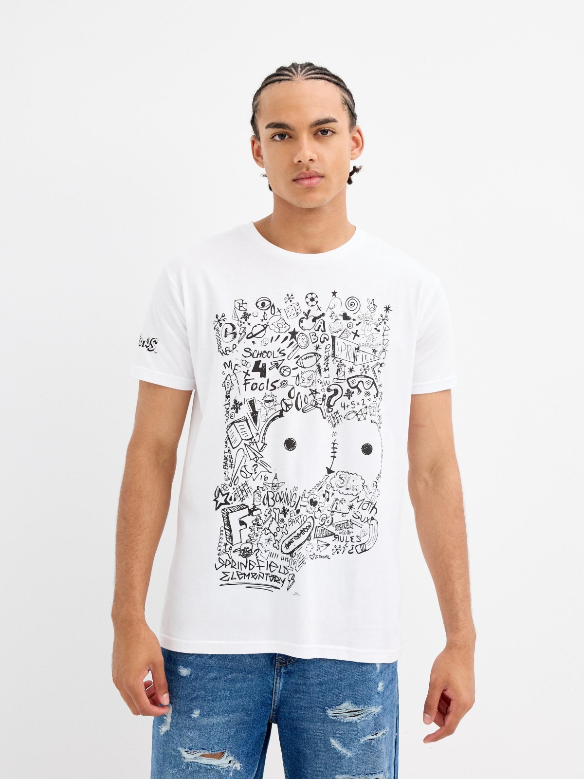 Camiseta de manga curta Os Simpsons branco vista meia frontal