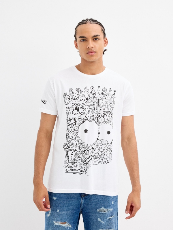 Camiseta manga corta Los Simpsons blanco vista media frontal