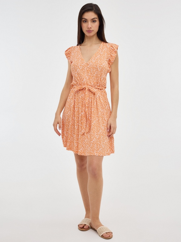 Orange floral dress orange front view