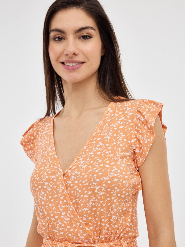 Orange floral dress orange detail view