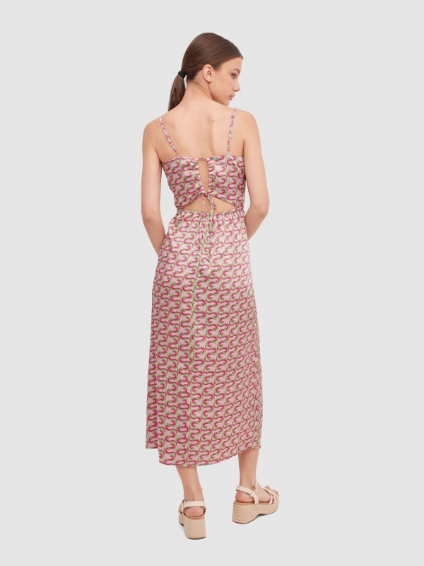 Vestido maxi laço traseiro magenta vista meia traseira
