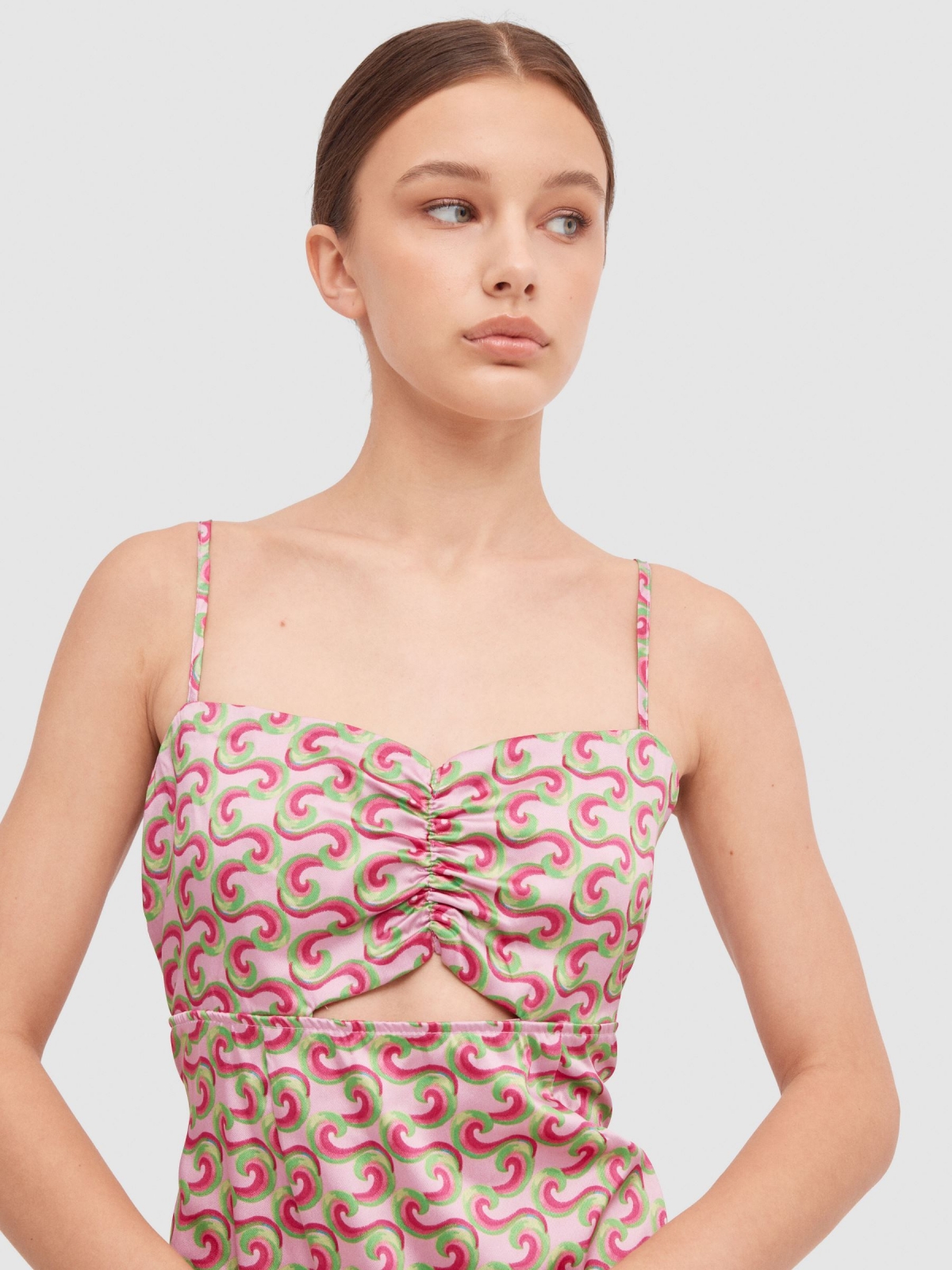 Vestido maxi laço traseiro magenta vista detalhe