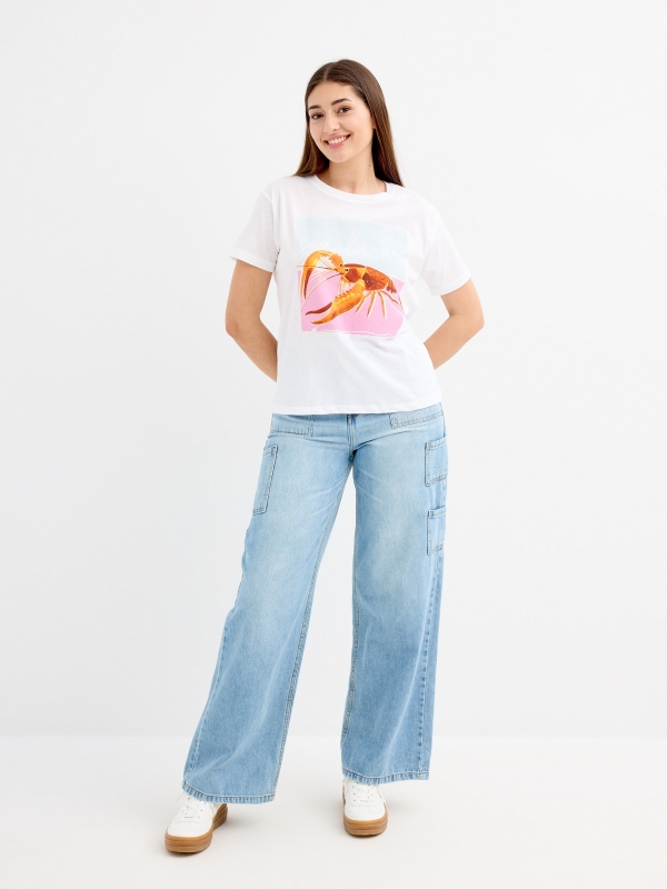 Camiseta estampado langosta blanco vista general frontal