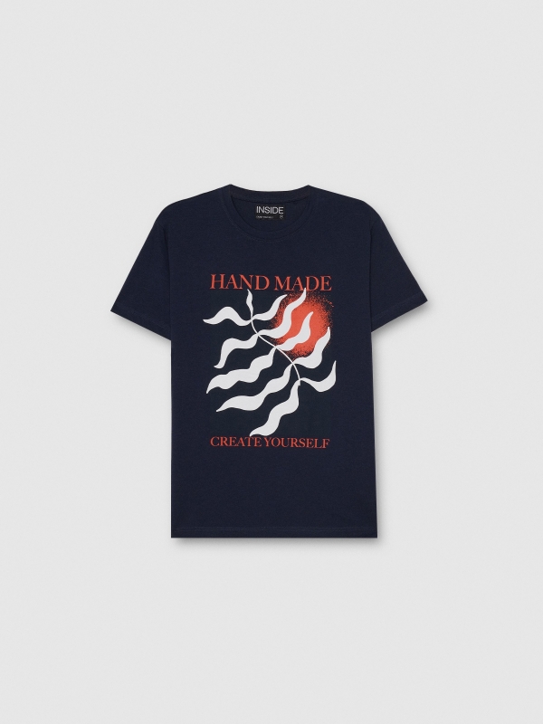 Camiseta estampada combinada azul marinho vista frontal