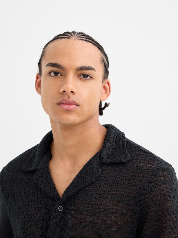 Black short sleeve knit shirt black detail view