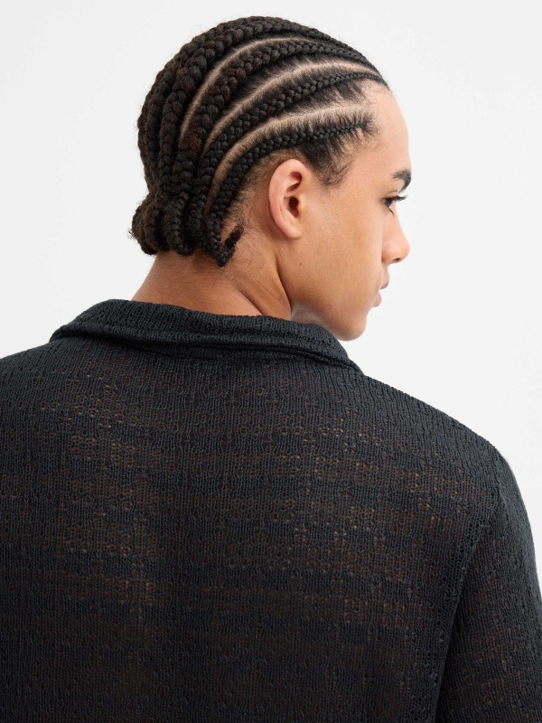 Black short sleeve knit shirt black detail view