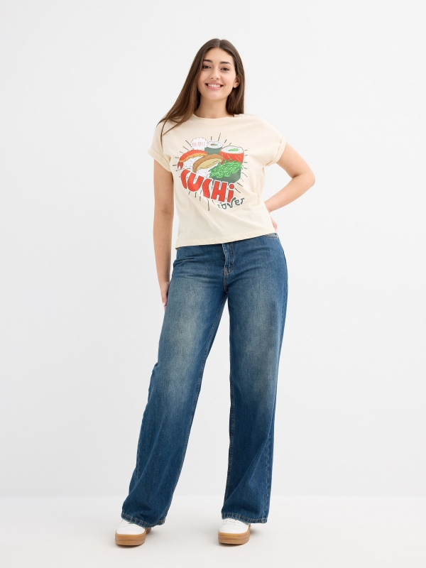 Camiseta corta estampado sushi arena vista general frontal