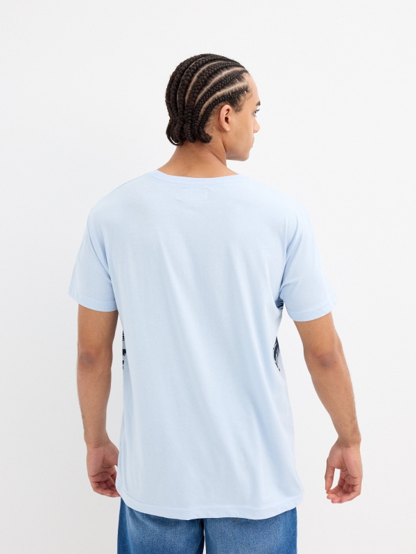 Palm tree print t-shirt light blue middle back view