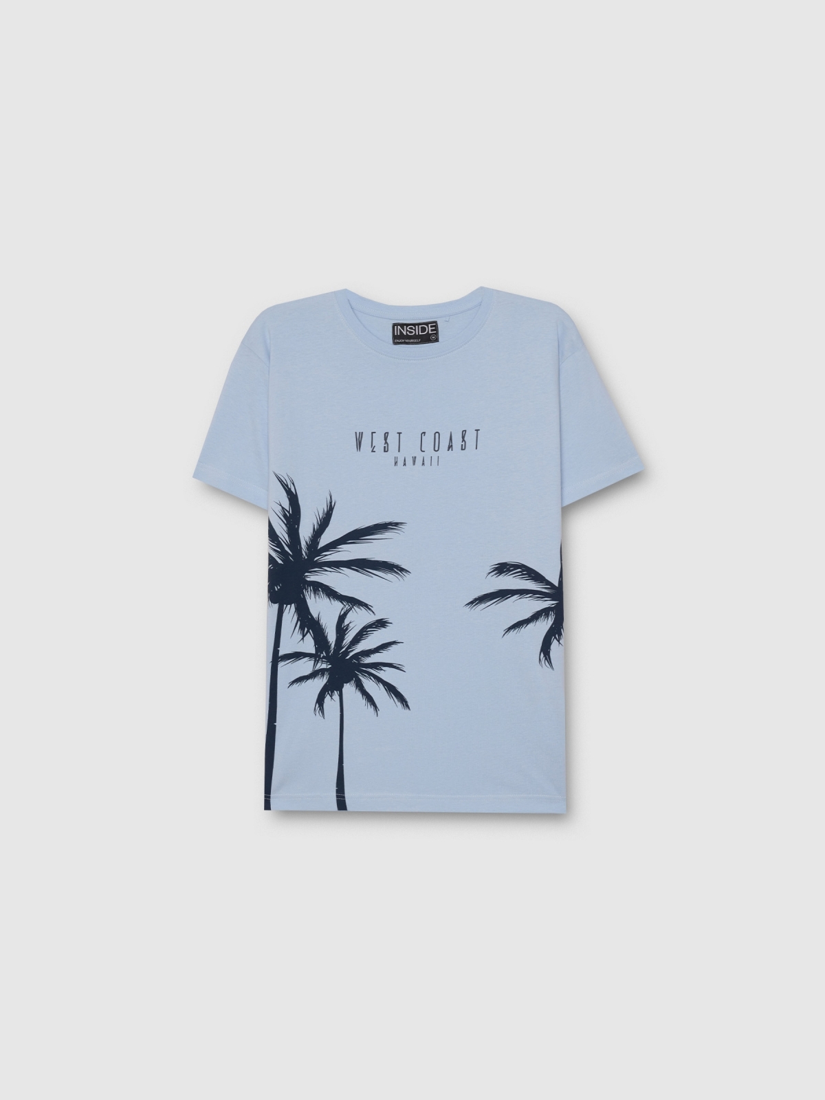  Palm tree print t-shirt light blue front view