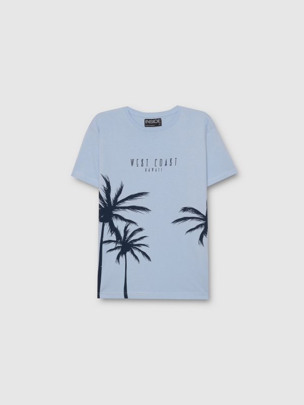  Palm tree print t-shirt light blue front view
