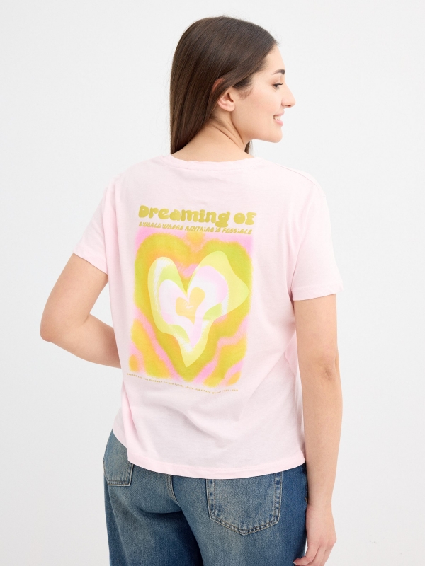 Camiseta estampado dreams rosa claro vista media trasera