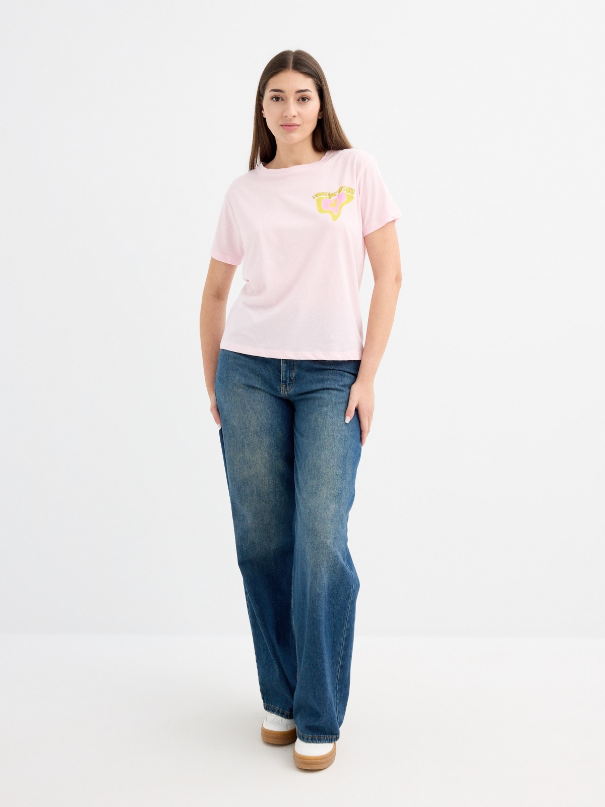 Camiseta estampado dreams rosa claro vista general frontal