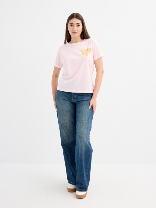 Camiseta estampado dreams rosa claro vista general frontal
