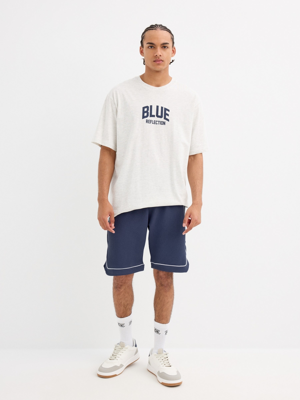 Short sleeve t-shirt Blue Reflection light melange front view