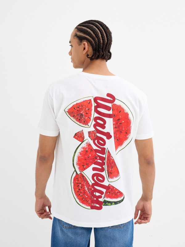 Camiseta estampado frutal blanco vista media trasera