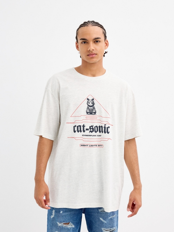 Futuristic print t-shirt light melange middle front view