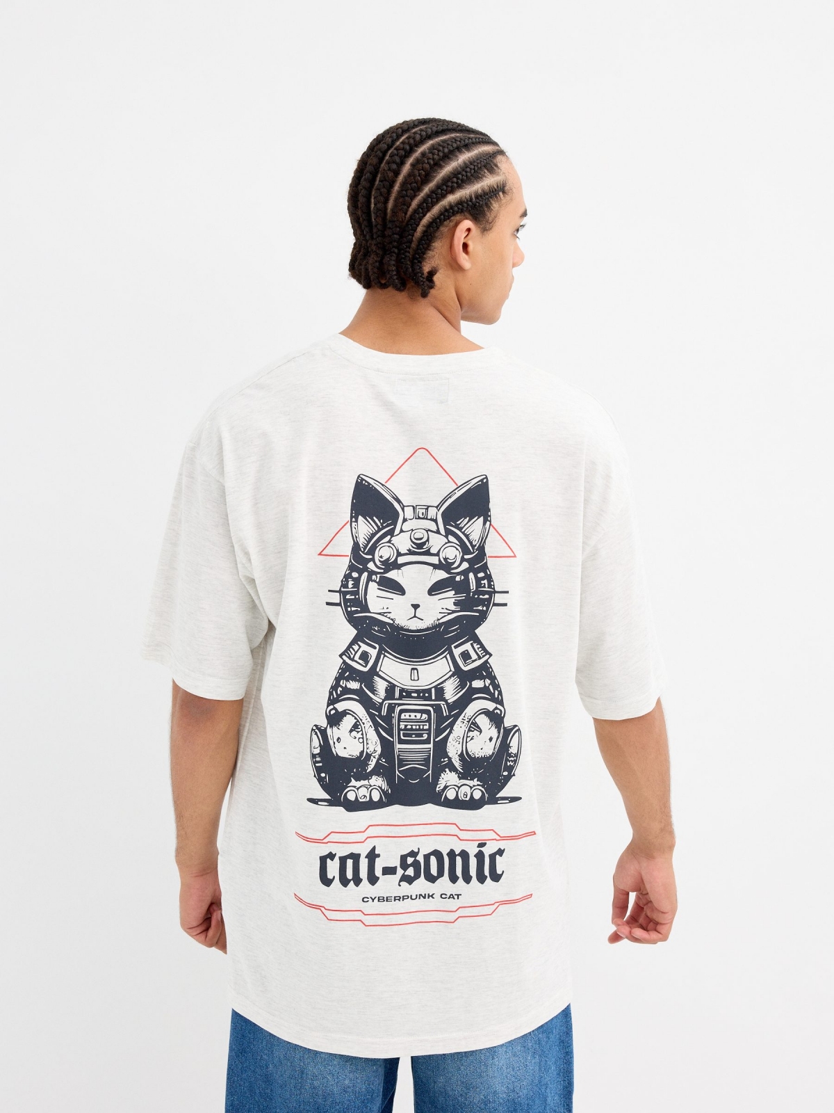 Futuristic print t-shirt light melange middle back view