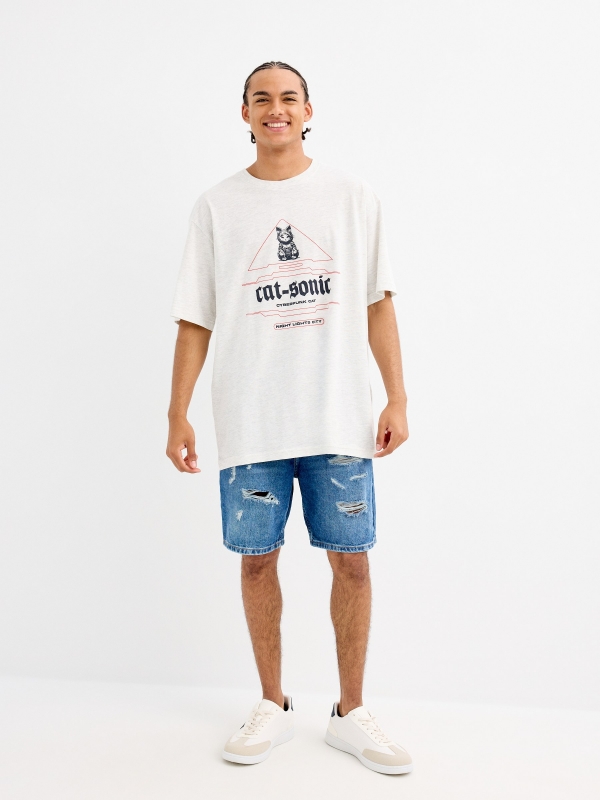 Futuristic print t-shirt light melange front view