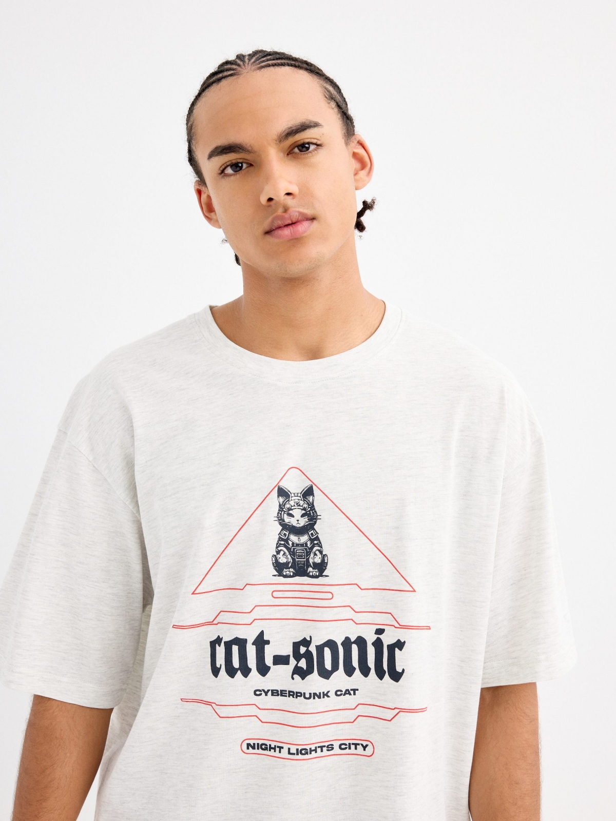 Futuristic print t-shirt light melange detail view