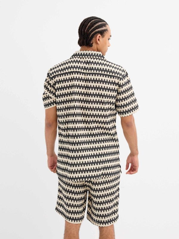 Bermuda jogger ponto texturizado preto vista meia traseira