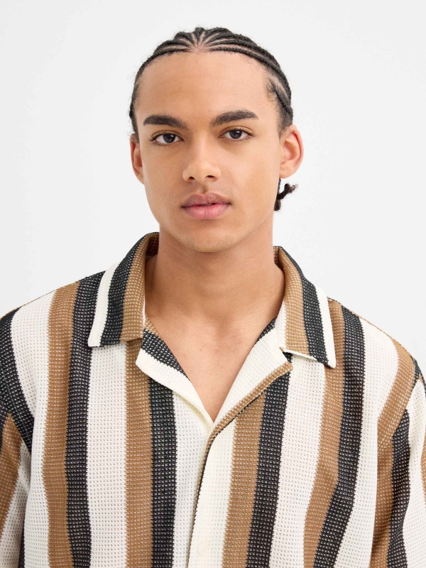 Short sleeve striped knit shirt raw front view