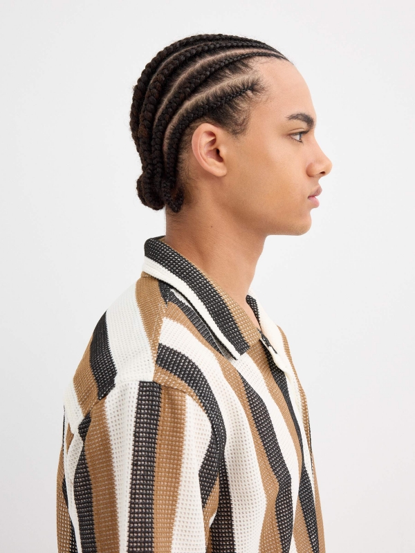 Short sleeve striped knit shirt raw detail view