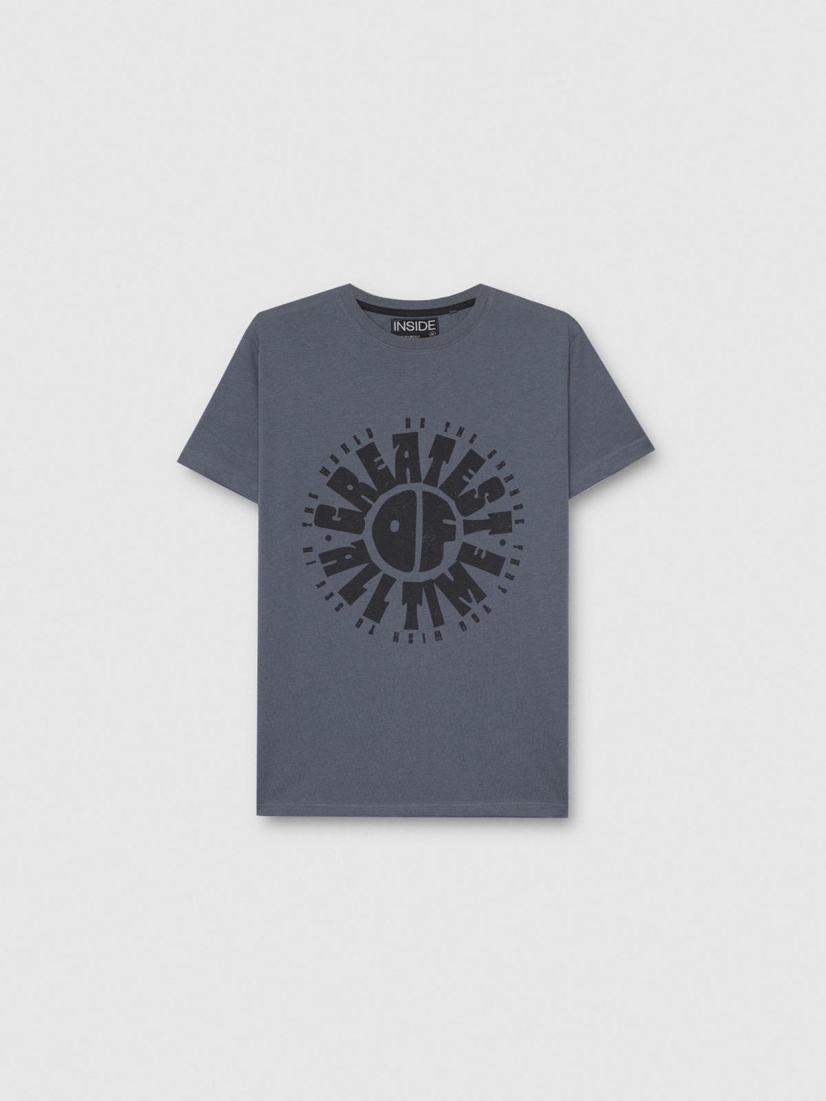  Camiseta com texto estampado azul vista frontal