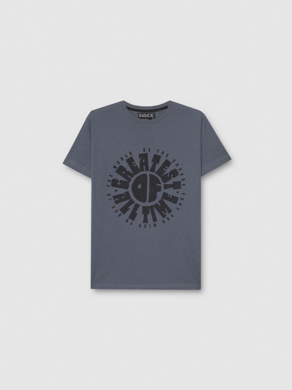  Camiseta com texto estampado azul vista frontal