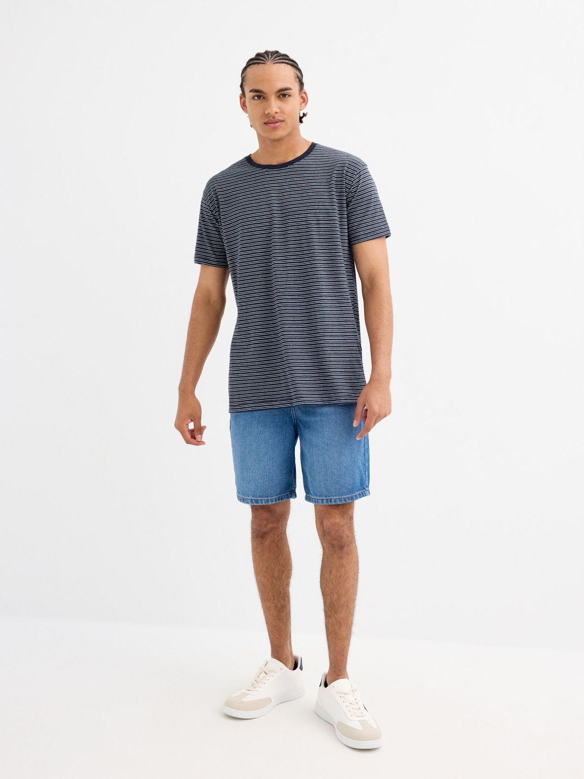 Striped shirt navy front view