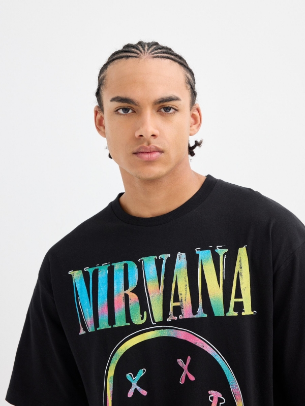 Camiseta Nirvana multicolor negro vista detalle