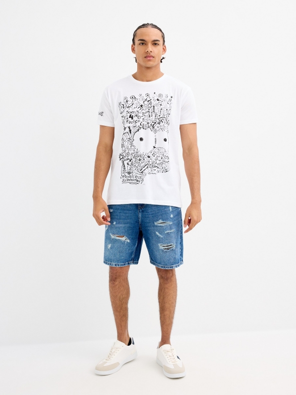 Camiseta de manga curta Os Simpsons branco vista geral frontal